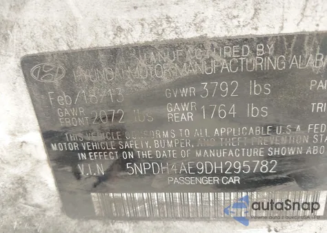 2013 Hyundai Elantra Gls from USA, damaged, VIN 5NPDH4AE9DH295782